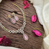 Vriksham Tear Drop AD Stone Hasli Choker-Baby Pink-G16278